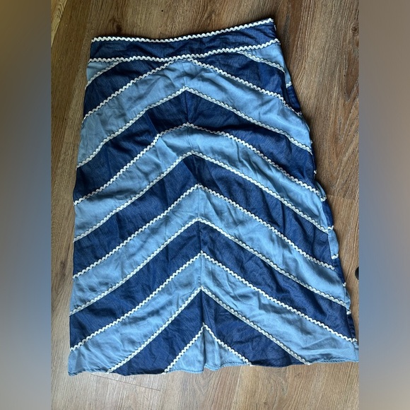 Anthropologie Let Me Be blue denim skirt with rickrack. Size XL - Picture 1 of 8